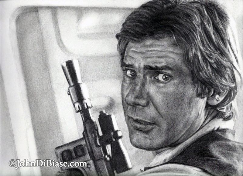 Original Drawing of Harrison Ford as Han Solo in Star Wars: Empire Strikes Back (NOT a print)