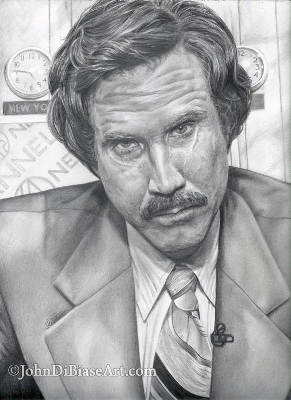 Original Drawing of Will Ferrell as Ron Burgundy from Anchorman (NOT a print)