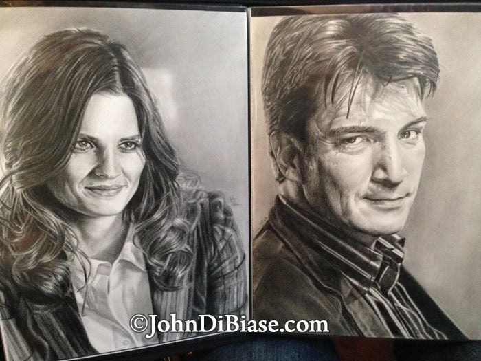 Original Drawings of Nathan Fillion and Stana Katic from TV's Castle (NOT a print)