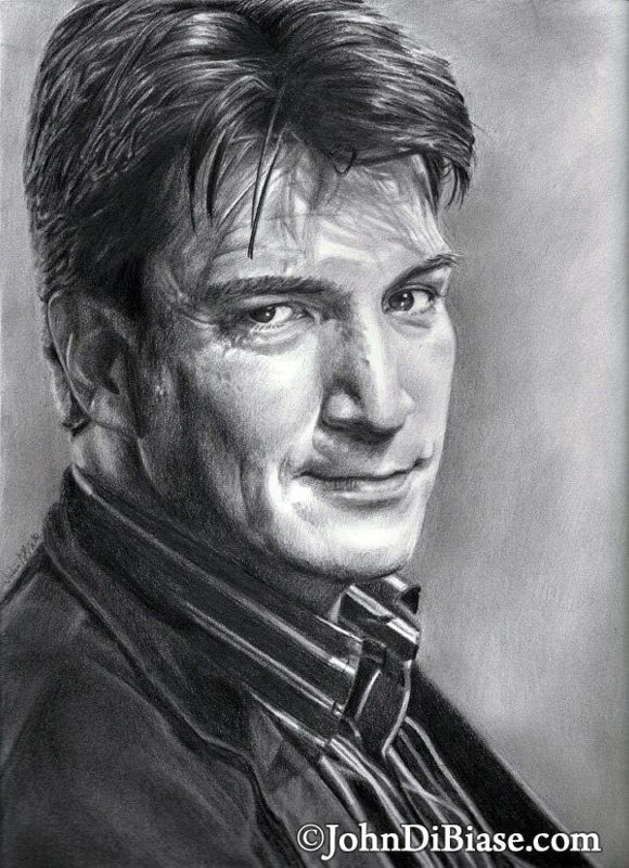 Original Drawings of Nathan Fillion and Stana Katic from TV's Castle (NOT a print)