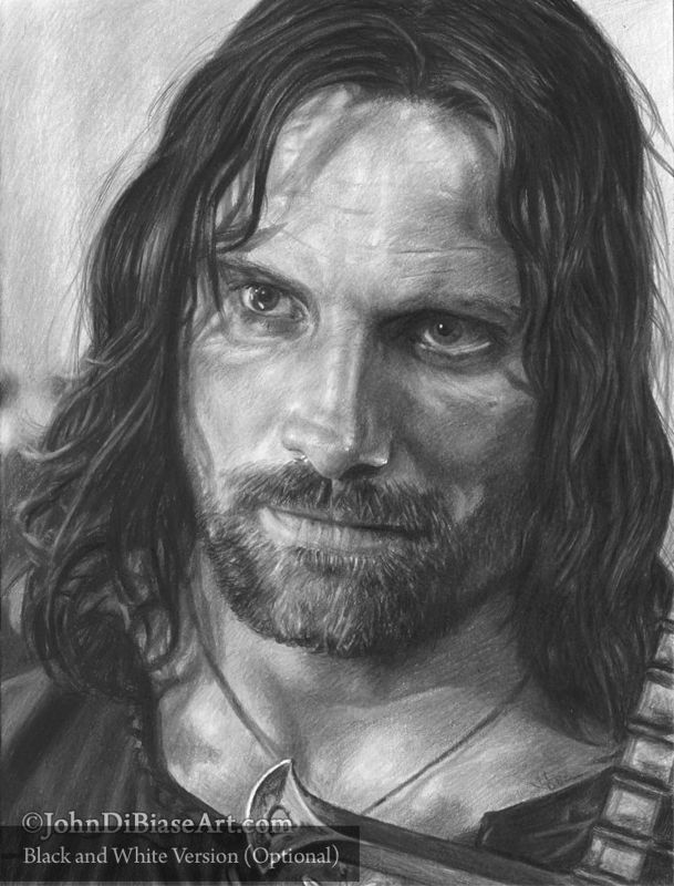 Viggo Mortensen as Aragorn in "Lord of the Rings" Colored Pencil Drawing Print (8.5 x 11)