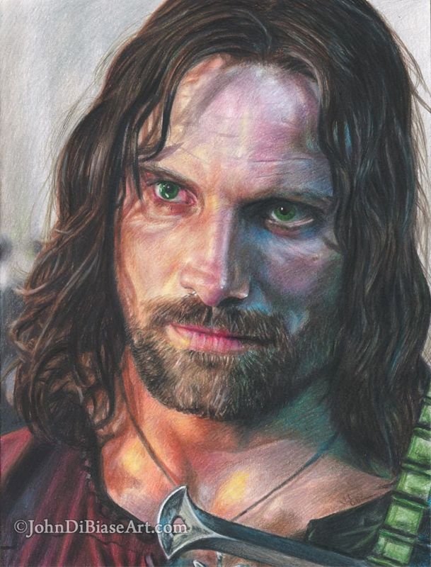 Viggo Mortensen as Aragorn in "Lord of the Rings" Colored Pencil Drawing Print (8.5 x 11)