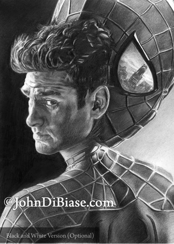 Andrew Garfield as Spider-Man and Peter Parker with Emma Stone as Gwen Stacy Drawing Print 8.5 x 11