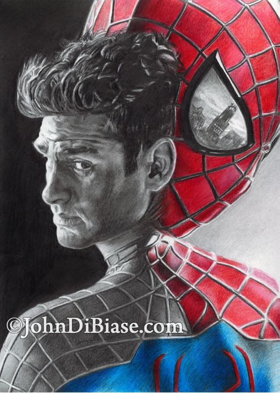 Andrew Garfield as Spider-Man and Peter Parker with Emma Stone as Gwen Stacy Drawing Print 8.5 x 11