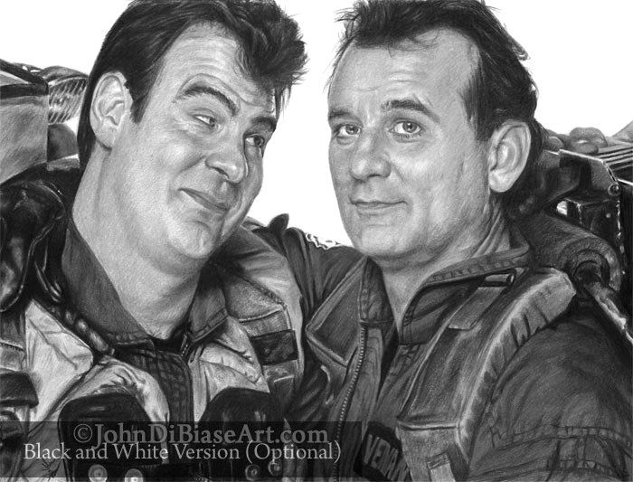 Ghostbusters II Bill Murray and Dan Aykroyd Candid Full Color Drawing Print (11 x 8.5)