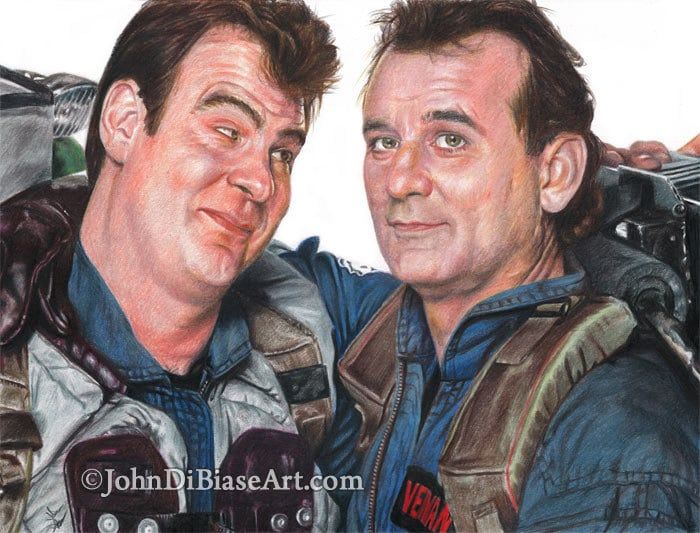 Ghostbusters II Bill Murray and Dan Aykroyd Candid Full Color Drawing Print (11 x 8.5)