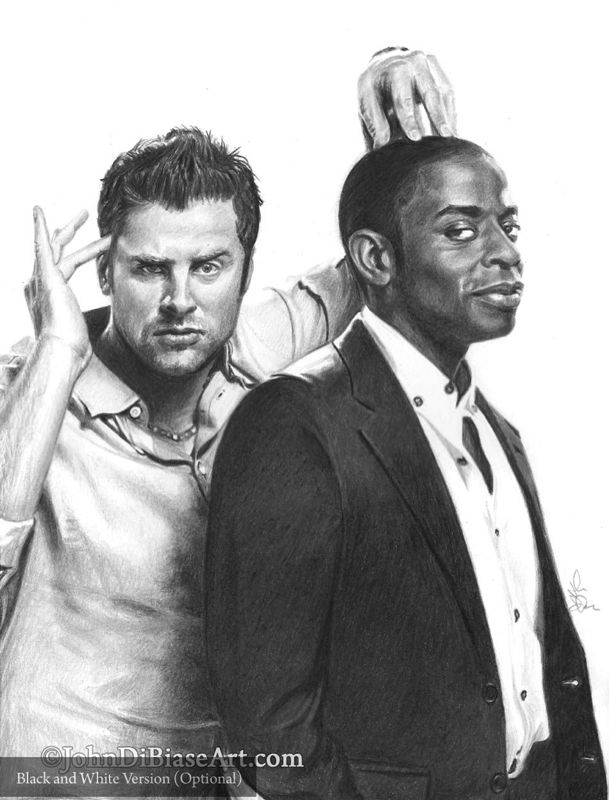 "Psych" James Roday as Shawn Spencer and Dule Hill as Burton "Gus" Guster Color Drawing Print (8.5 x 11)