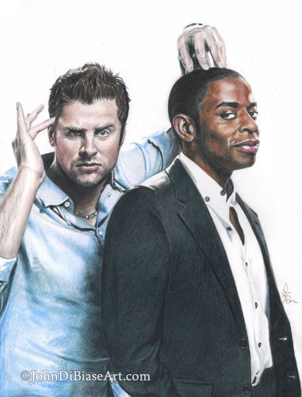 "Psych" James Roday as Shawn Spencer and Dule Hill as Burton "Gus" Guster Color Drawing Print (8.5 x 11)