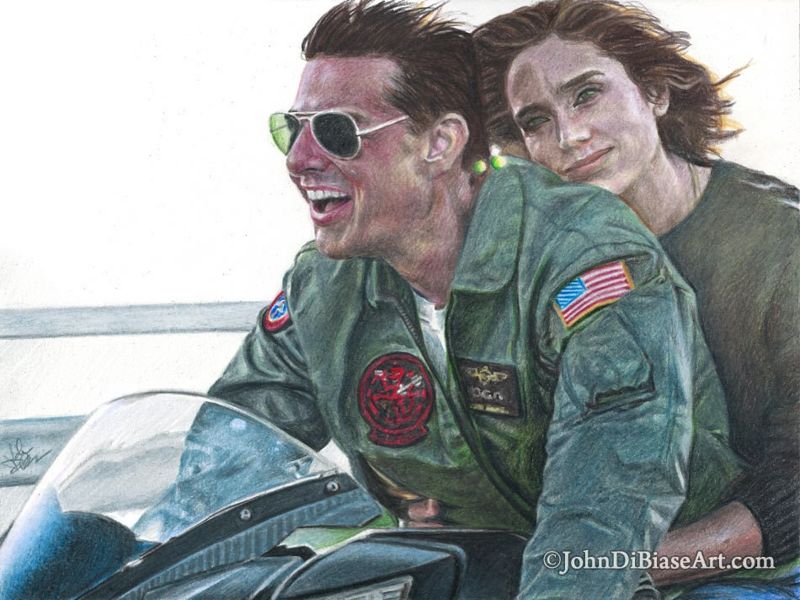 Top Gun: Maverick Tom Cruise, Jennifer Connelly Colored Pencil Drawing Print 11 x 8.5