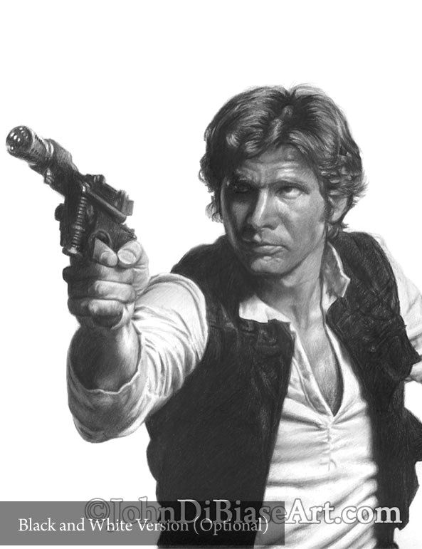 Harrison Ford as Han Solo in Star Wars Full Color Drawing Print 8.5 x 11
