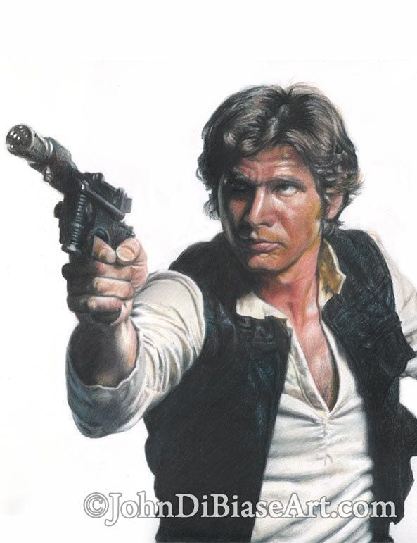 Harrison Ford as Han Solo in Star Wars Full Color Drawing Print 8.5 x 11
