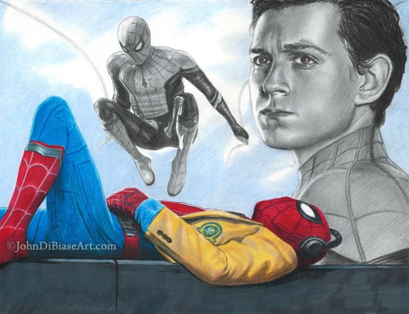 Peter Parker / Spider-Man (Tom Holland) in Avengers / Far From Home Colored Pencil Drawing Print 11 x 8.5