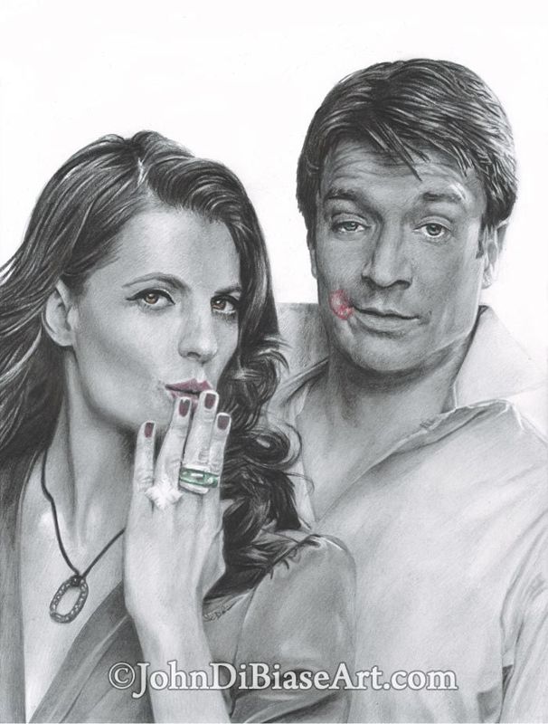 Stana Katic and Nathan Fillion as Castle and Beckett from TV's Castle Drawing Print  8.5 x 11