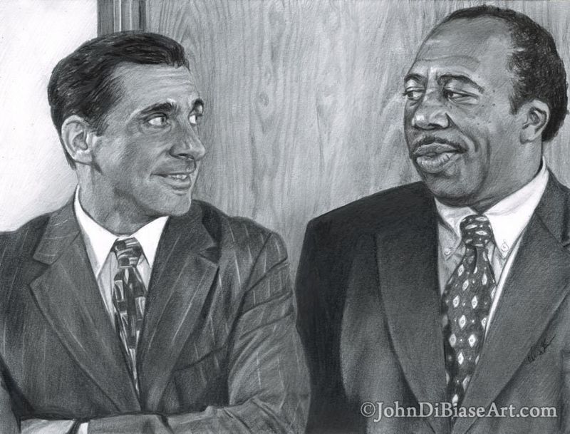 Michael and Stanley from "The Office" (Steve Carell and Leslie David Baker) Drawing Print