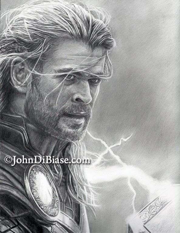Drawing of Thor (Chris Hemsworth) from Thor: The Dark World