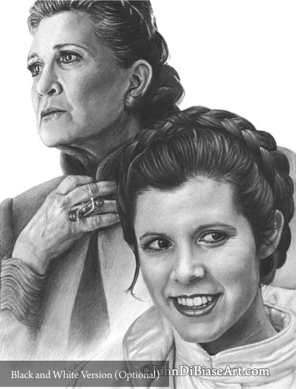Carrie Fisher as Princess Leia in Star Wars Colored Pencil Drawing Print (8.5 x 11)