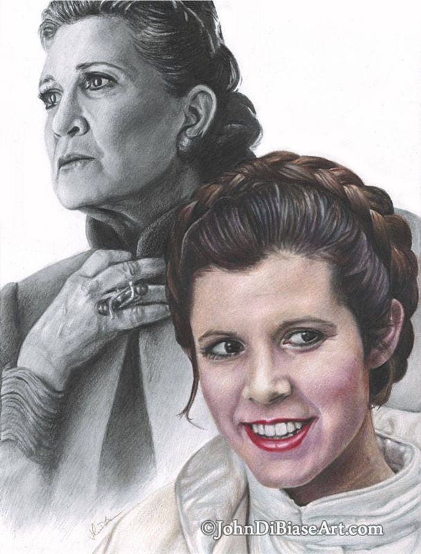 Carrie Fisher as Princess Leia in Star Wars Colored Pencil Drawing Print (8.5 x 11)