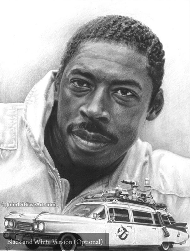Ernie Hudson as Winston Zeddemore in Ghostbusters with the Ecto-1 Drawing Print 8.5 x 11