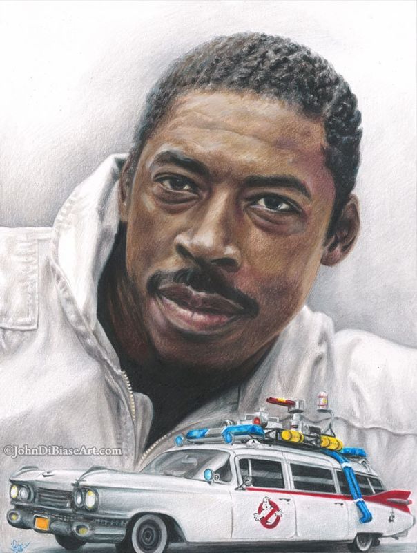 Ernie Hudson as Winston Zeddemore in Ghostbusters with the Ecto-1 Drawing Print 8.5 x 11