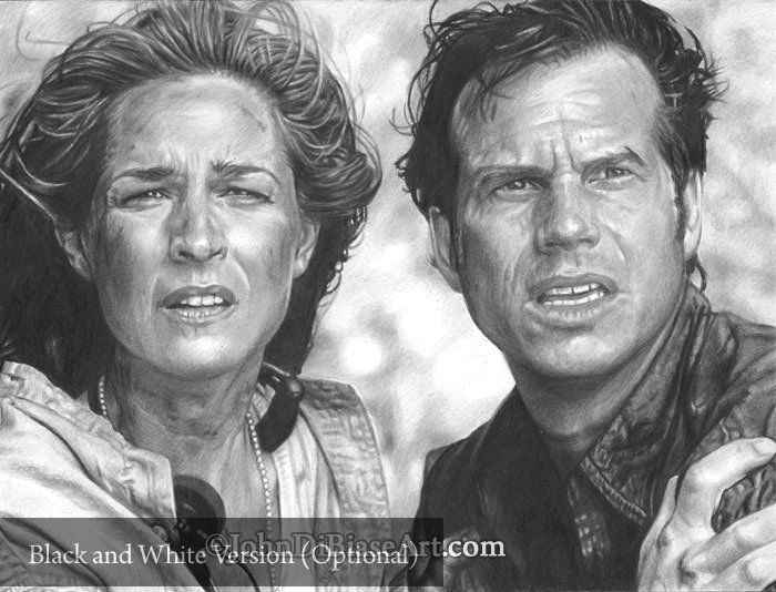 Helen Hunt and Bill Paxton from the movie TWISTER Colored Pencil Drawing Print (8.5 x 11)