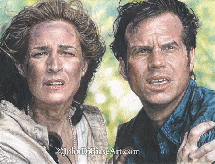 Helen Hunt and Bill Paxton from the movie TWISTER Colored Pencil Drawing Print (8.5 x 11)