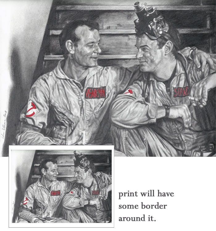 Ghostbusters Bill Murray and Dan Aykroyd Candid Drawing Print 8.5 x 11