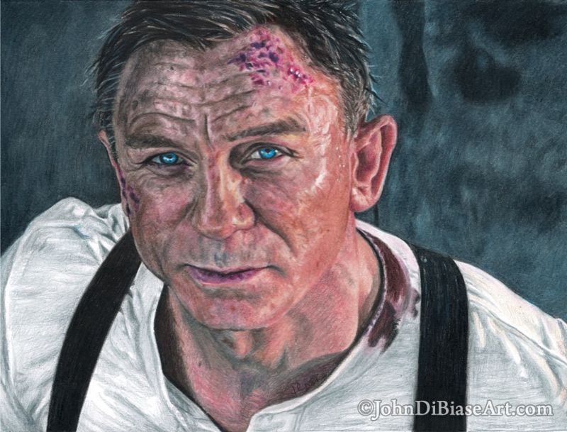 James Bond (Daniel Craig) "No Time To Die" Looking Up Colored Pencil Drawing Print 8.5 x 11