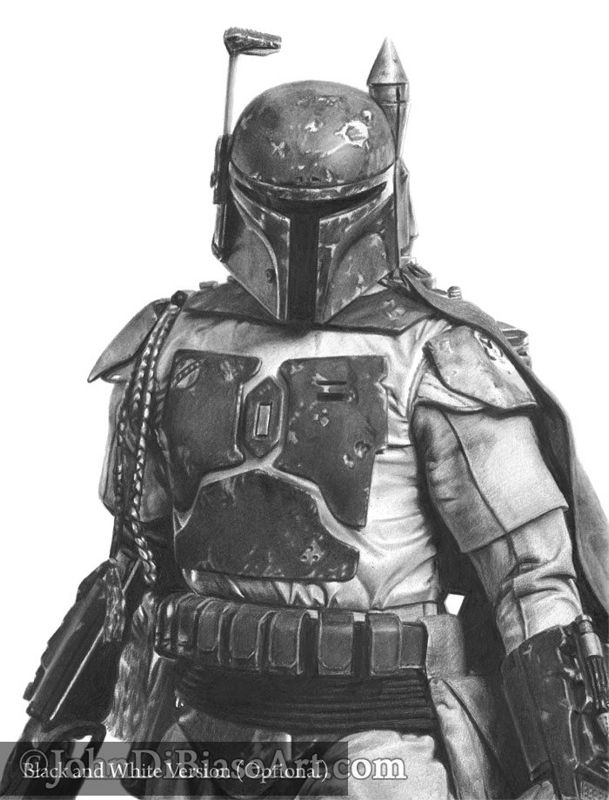 Boba Fett in Star Wars - White Background Full Color Drawing Print 8.5 x 11