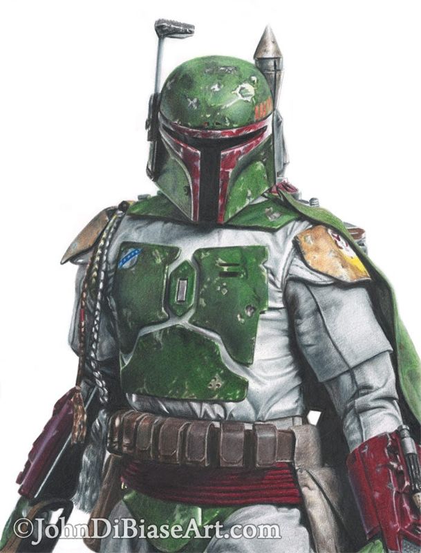 Boba Fett in Star Wars - White Background Full Color Drawing Print 8.5 x 11