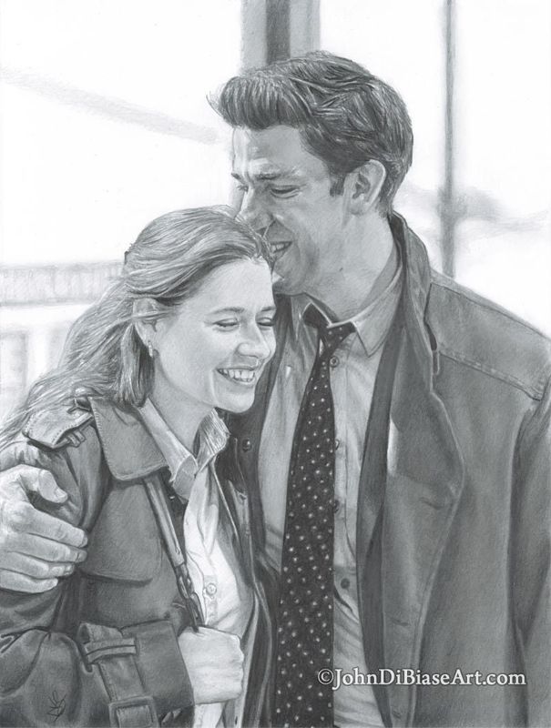 Jim and Pam from "The Office" (Jenna Fischer and John Krasinski) Drawing Print 8.5 x 11 A