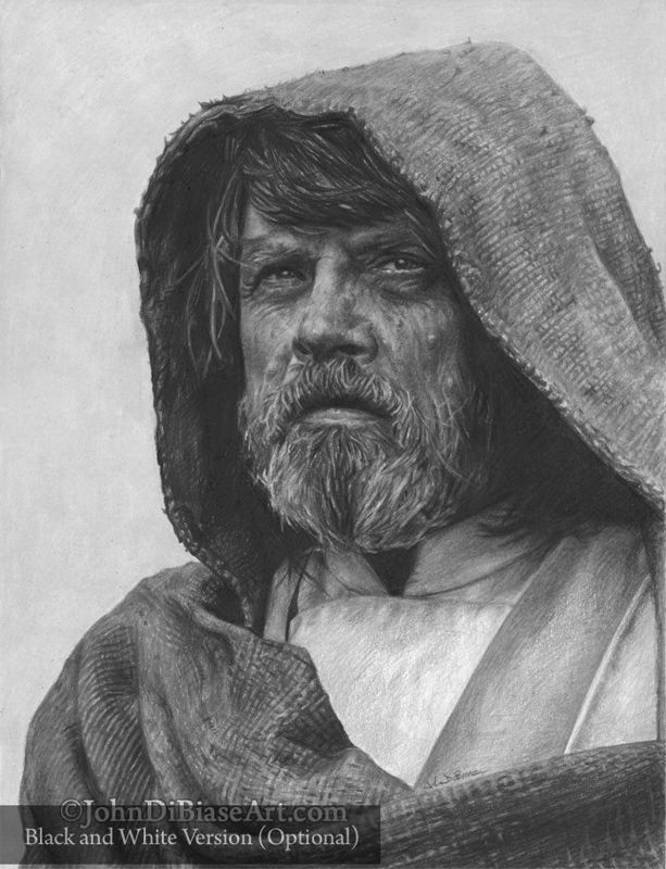 Mark Hamill as Luke Skywalker from Star Wars: The Last Jedi Colored Pencil Drawing Print (8.5 x 11)