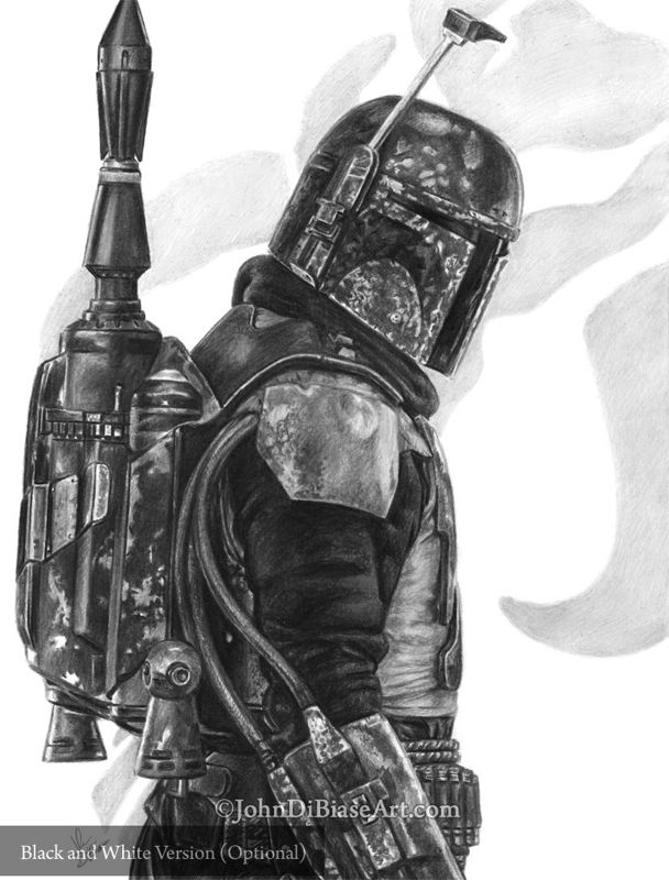 Boba Fett (The Mandalorian Version) Full Color Drawing Print 8.5 x 11