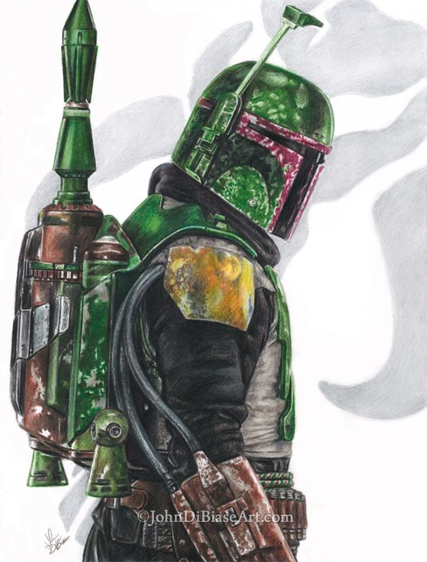 Boba Fett (The Mandalorian Version) Full Color Drawing Print 8.5 x 11