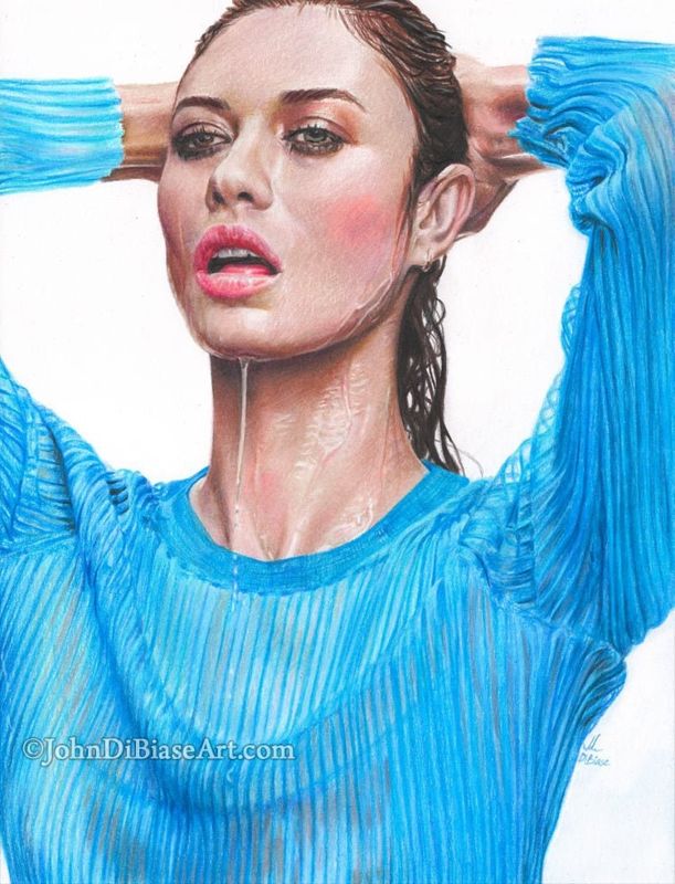 Olga Kurylenko (Quantum of Solace, Oblivion) Swim Colored Pencil Drawing Print 8.5 x 11