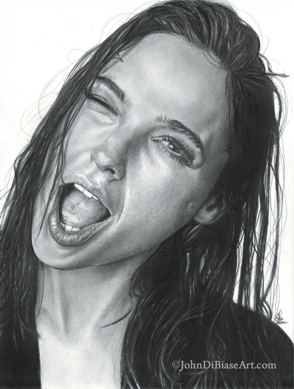 Gal Gadot Wink Pencil Drawing Print (Wonder Woman / Justice League) 8.5 x 11