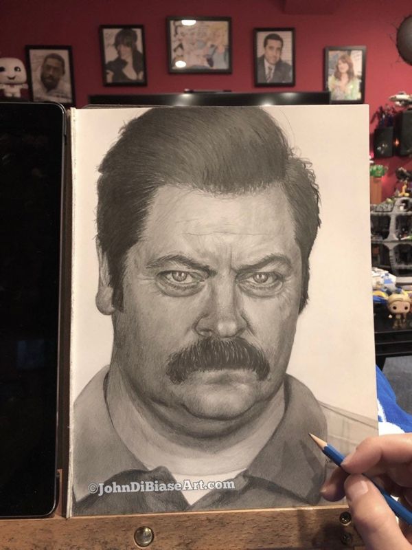 Original Graphite Pencil Drawing of Ron Swanson (Nick Offerman) from Parks and Recreation 9x12