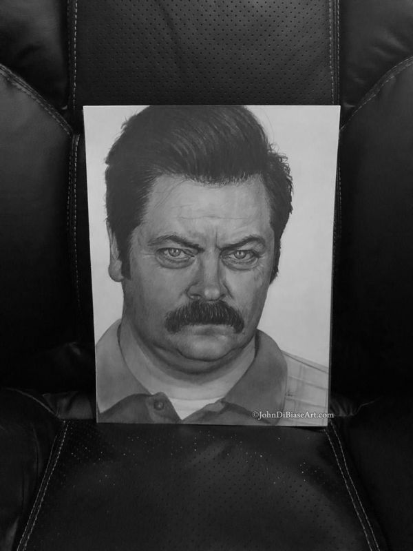 Original Graphite Pencil Drawing of Ron Swanson (Nick Offerman) from Parks and Recreation 9x12