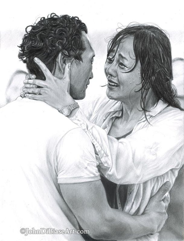 Sun and Jin LOST Drawing Print (Yunjin Kim. Daniel Dae Kim)