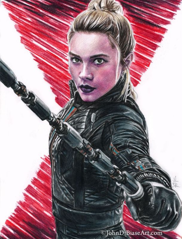 Yelena (Florence Pugh) in "Hawkeye" Colored Pencil Drawing Print - 2 Versions 8.5 x 11