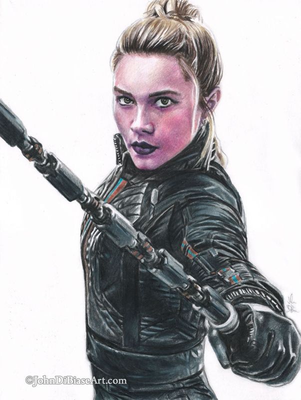 Yelena (Florence Pugh) in "Hawkeye" Colored Pencil Drawing Print - 2 Versions 8.5 x 11