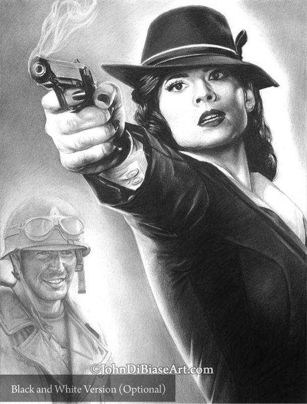 Agent Carter and Captain America (Hayley Atwell and Chris Evans) Drawing Print 8.5 x 11