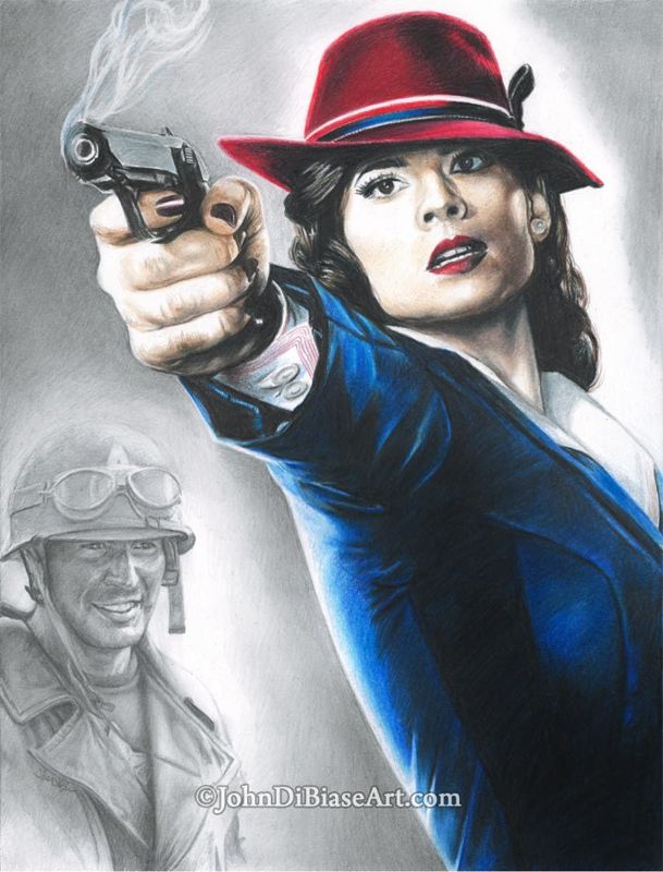 Agent Carter and Captain America (Hayley Atwell and Chris Evans) Drawing Print 8.5 x 11