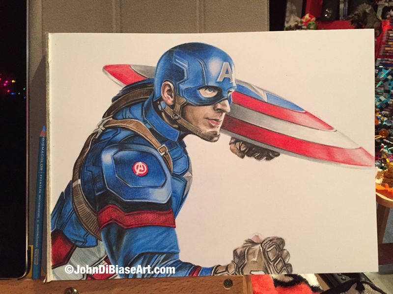Original Drawing of Chris Evans as Captain America in Captain America: Civil War (NOT a print)