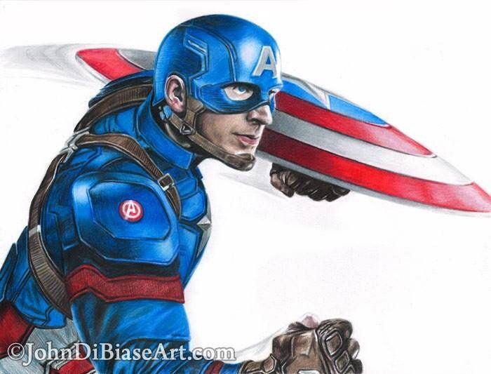 Original Drawing of Chris Evans as Captain America in Captain America: Civil War (NOT a print)
