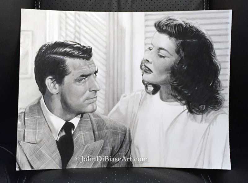 Original Drawing of Cary Grant and Katharine Hepburn in The Philadelphia Story (NOT a print)
