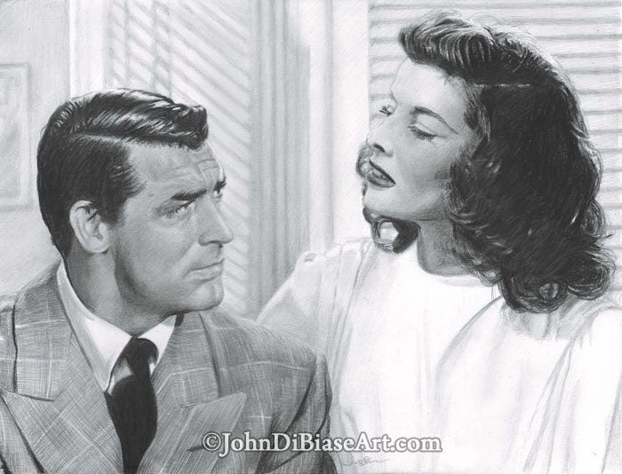 Original Drawing of Cary Grant and Katharine Hepburn in The Philadelphia Story (NOT a print)