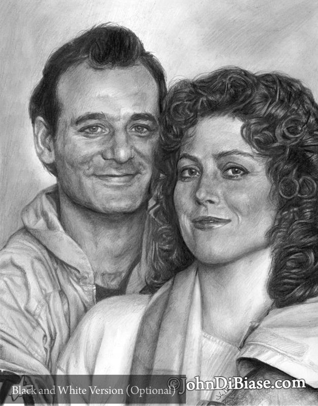 Bill Murray as Peter Venkman and Sigourney Weaver as Dana in Ghostbusters Drawing Print 8.5 x 11