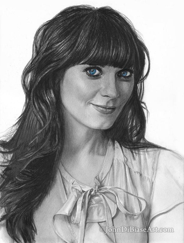 Print of Pencil Drawing of Zooey Deschanel (8.5 x 11)
