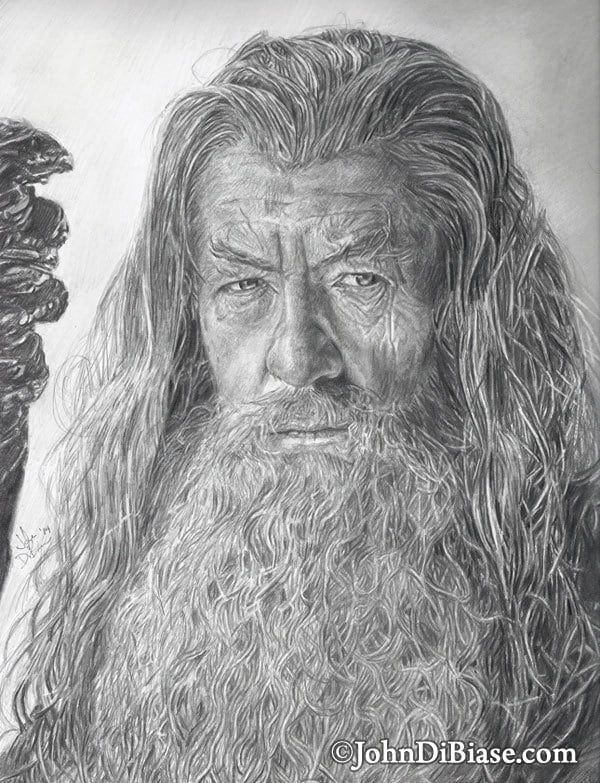 Drawing Print of Ian McKellen as Gandalf the Grey In The Hobbit / Lord of the Rings