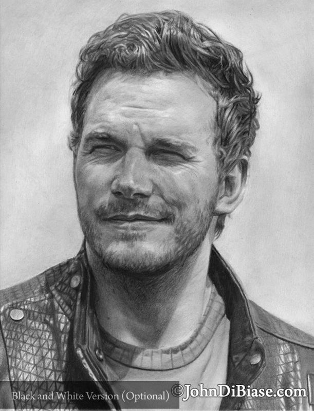 Chris Pratt as Star Lord/Peter Quill in Guardians of the Galaxy Graphite and Colored Pencil Drawing Print (Finale) 8.5 x 11
